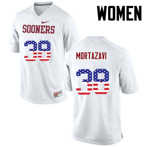 Women Oklahoma Sooners #38 Cameron Mortazavi College Football USA Flag Fashion Jerseys-White